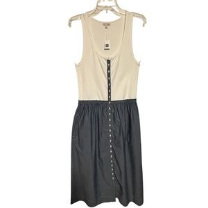 NWT Gap Mixed media Ribbed tank dress blue gathered shirt cottagecore LG